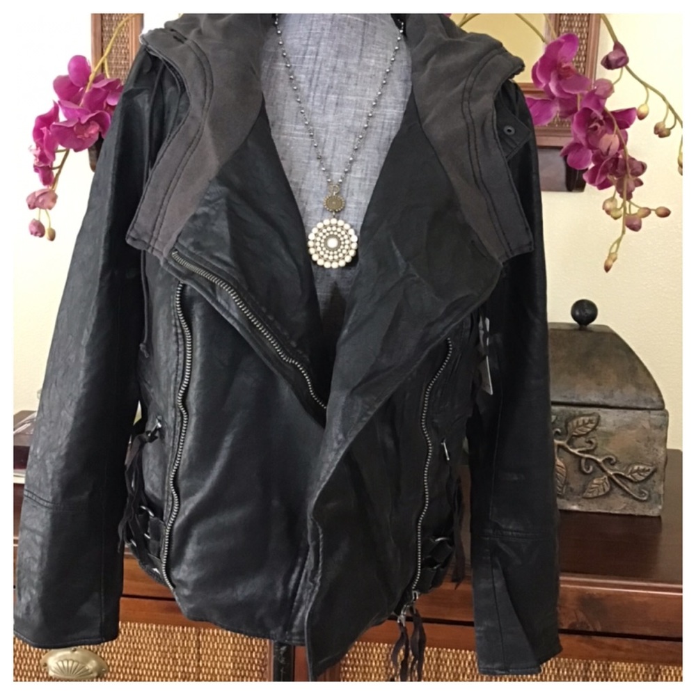 Free People Cleo Vegan Moto Hooded Jacket.  NWT. - Picture 4 of 13